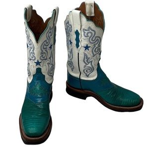 Lucchese 2000 lizardTeal White Star Embroidered Women's Cowboy Boots Sz 7